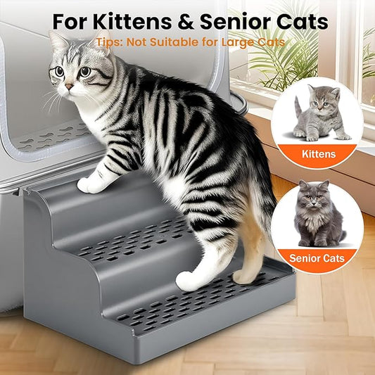 Litter Box Step,Litter Box Ramp/Catcher, Anti-Tracking, Easy to Clean Cat Ramp for Older Cats and Small Cats (Dark Gray)