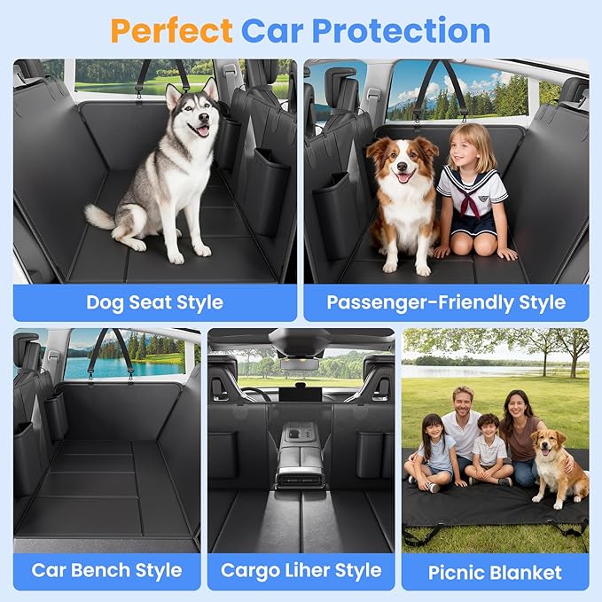 癤풟ack Seat Extender for Dogs, Hard-Bottom Waterproof Dog Car Seat Cover, PU Leather Backseat Bridge Platform, 2026 Upgraded Material, Anti-Slip, Durable, Holds 400lbs, Easy to Install (Black)