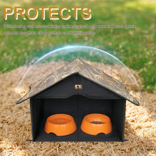 Outdoor Cat House, Waterproof Pet Shelter/Dining Room, for Feral/Community Cats (Camo1)