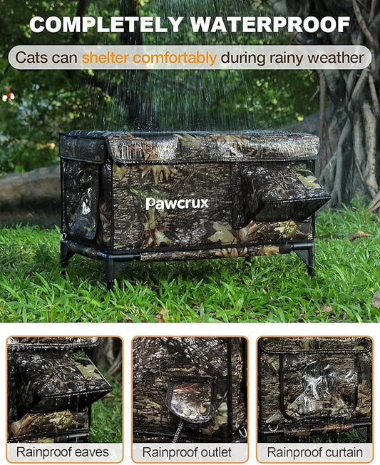Weatherproof Heated Cat House for Outdoor in Winter, Heated Cat Bed Kitty Shelter with Cat Heating Pad, Insulated & Safe Escape Door, Warm House for Outside Stray Cat(Leaf Color, 17.7"x25.5"x17.9")