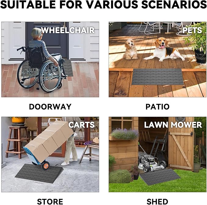 2" Rise Rubber Threshold Ramp for Doorways, 36" Wide Wheelchair Ramp 2200 Lbs Capacity, Entry Curb Ramp with Non-Slip Surface, for Wheelchairs, Scooter, Power Chairs, Driveways