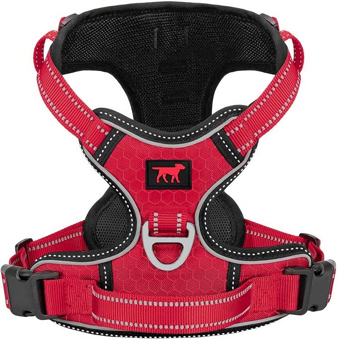 Tuff Pupper No Pull Easy Walk Dog Harness | Heavy Duty Pet Vest | Front & Back Leash Clips | Strong Safety Handle | Reflective Anti Pull Vest | Comfortable Padded Escape Proof Harness (Large, Red)