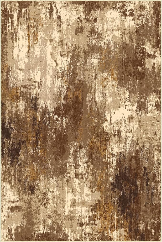 Washable Area Rugs 8'x10' Non-Slip Modern Abstract Soft for Living Room Entryway Bedroom Nursery, Print Pattern, Brown Tan Beige Coffee