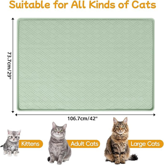 Lanstics Cat Food Mat, 42" x 29" Large Silicone Mat Cat Feeding Mat with Raised Edge Non-Slip Pet Feeding Mat for Food and Water Bowl, Easy to Clean, Floor Protection (Light Green)
