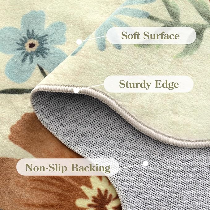 Lahome Floral Washable Runner Rug, 2'6''x8' Soft Hallway Rug Non Slip, Boho Ultra-Thin Kitchen Runners for Hallways with Rubber Backing Carpet for Laundry Bedroom Bathroom(Beige)