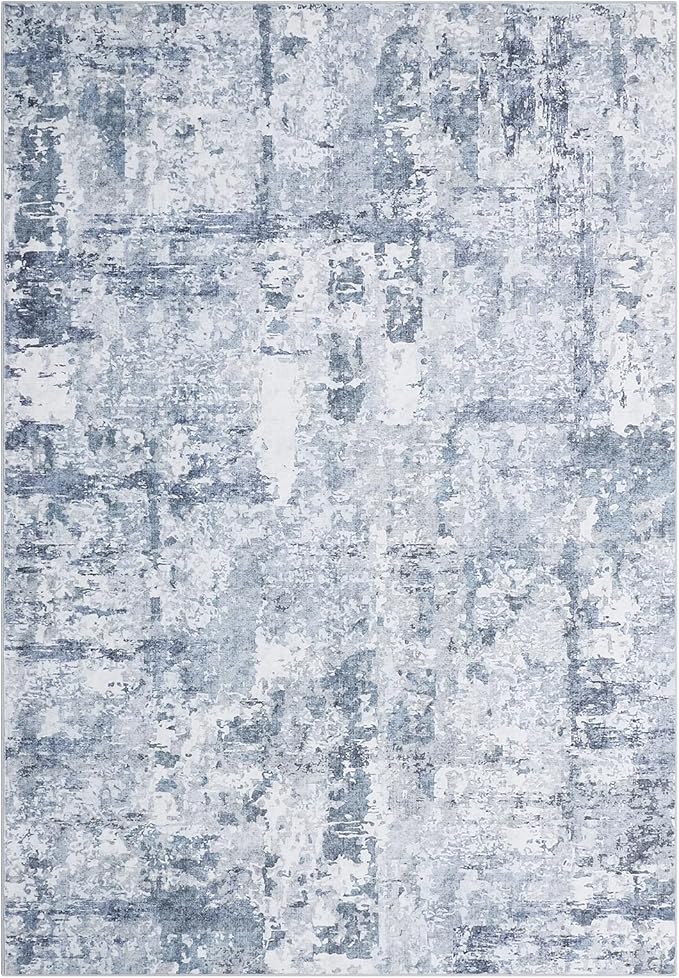 GarveeHome 5x7 Abstract Area Rug for Living Room Bedroom, Modern Washable Rugs Soft Low Pile Non Slip Accent Floor Mat Blue Grey Throw Rug Indoor Carpet Dining Room Playroom