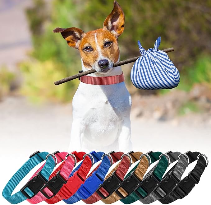9 Pieces Adjustable Dog Collar for Animal, Soft Nylon Pets Puppy Collar with Quick Release Buckle Holder Bulk for Dogs Walking Running Training(Small,Retro Colors)