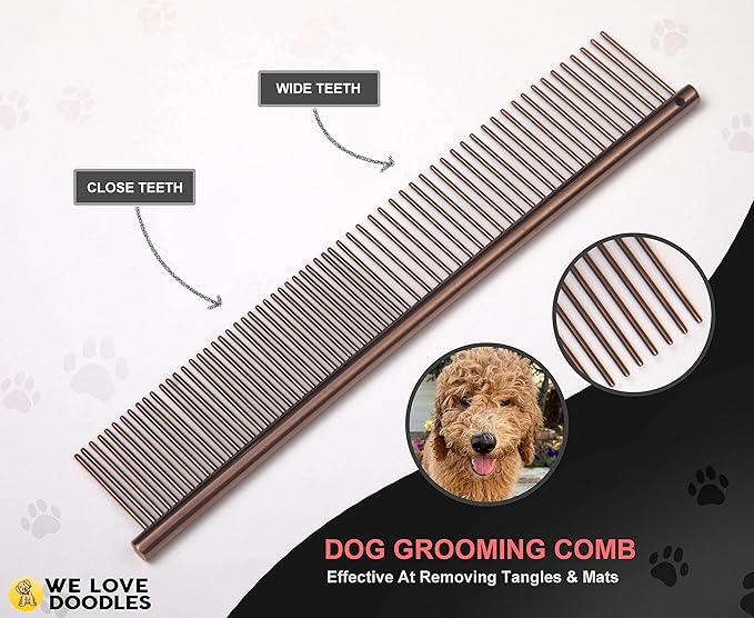 We Love Doodles Medium Curved Slicker Brush and Grooming Scissors Kit Bundle - Soft Pin Goldendoodle Brush and Dog Grooming Scissors Kit - for Dematting & Shedding - Made in USA