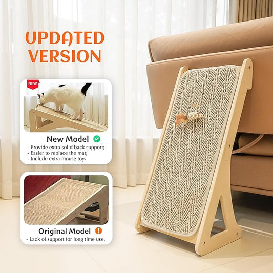 PETKARAY Cat Scratcher, Sisal Scratching Ramp, L Shape Scratch Pad for Indoor Cats, 27" Wall Furniture Protector with Mouse Toy