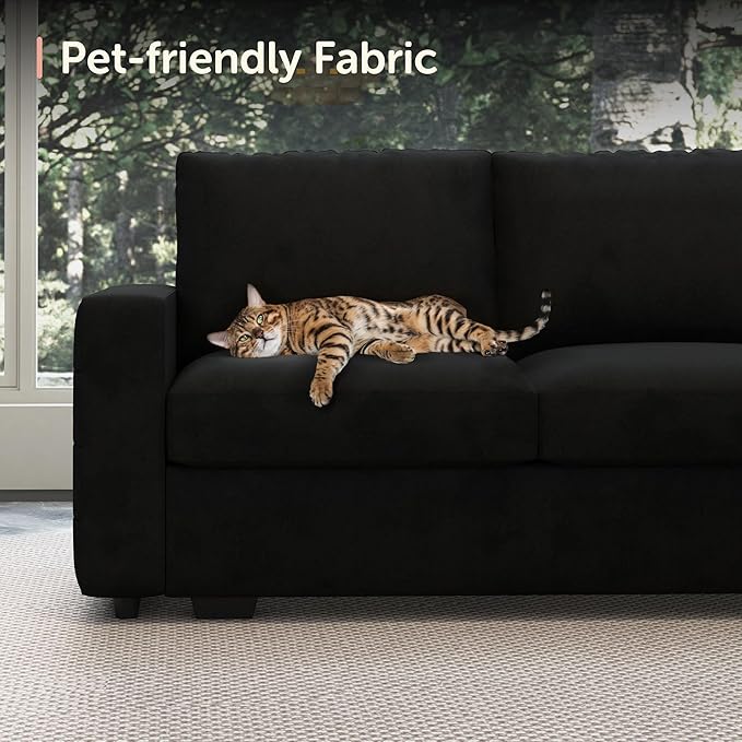 HONBAY Sectional Sleeper Sofa with Pull-Out Bed Storage Chaise,Modular Couch for Living Room, Black