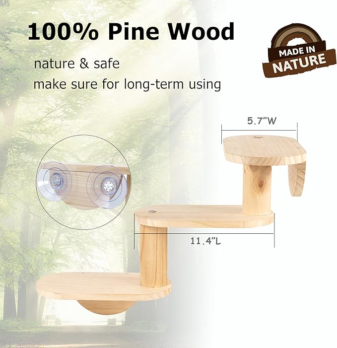 Cat Window Ladder 3-Levels for Indoor Cats Climbing Wood Window Shelf Cats Play and Watch Birds