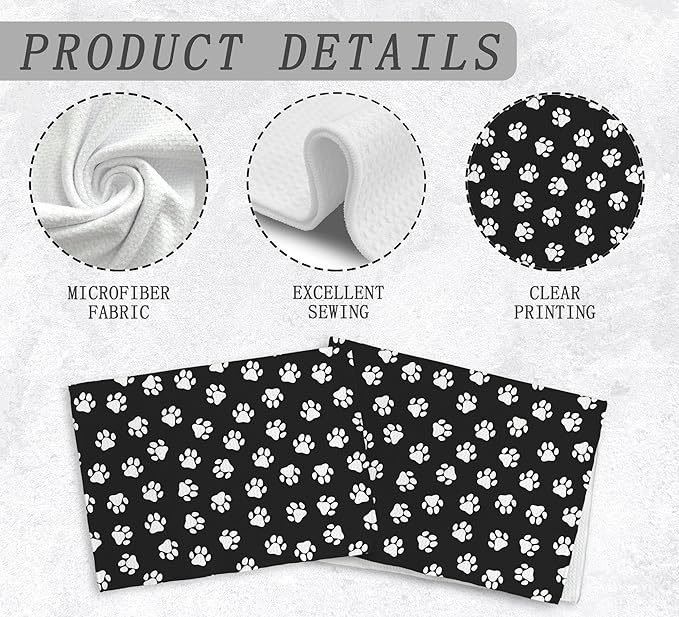 Dog Paws Kitchen and Dishcloths Set of 2, Black and White Hand Towels, Cute Paw Print Decorative Dish Towel, Gifts for Dog Lovers, 1624 Inch