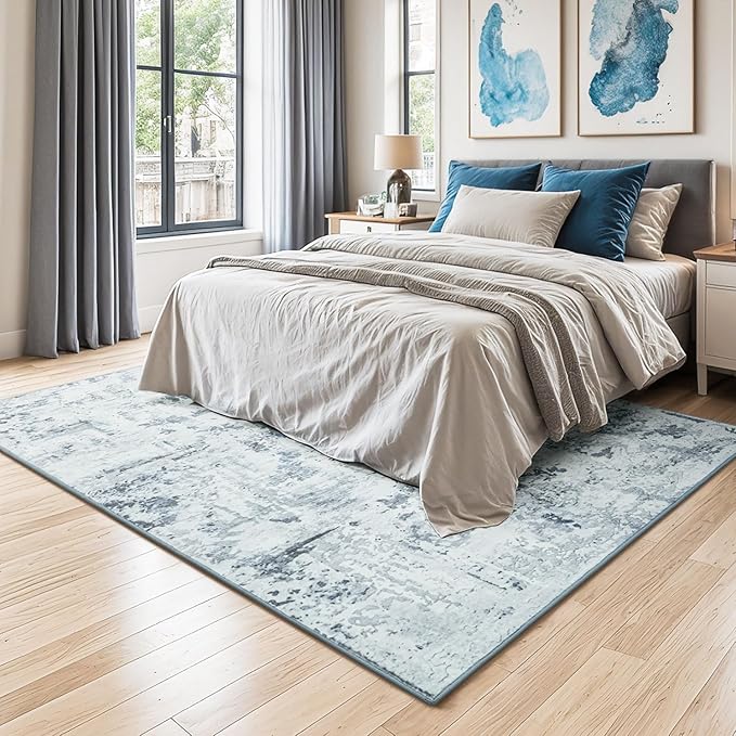 Washable Rugs 5x7 Area Rugs for Living Room, Light Blue Modern Abstract Carpet for Bedroom, Non-Slip Soft Accent Rug for Kids Room Office Dining Room
