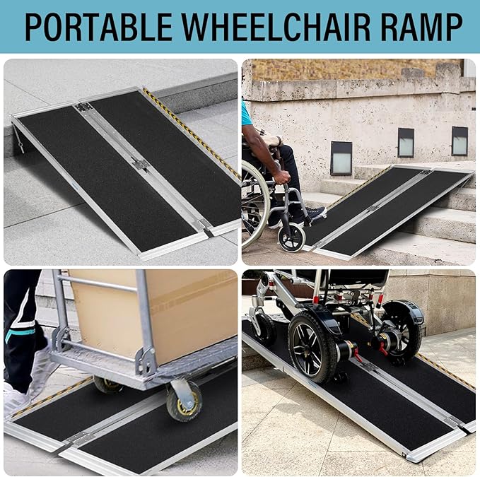 5FT Wheelchair Ramp, Anti-Slip Aluminum Folding Portable Handicap Threshold Entry Ramp for Home, Doorways Steps, Scooter, Stairs, 600LBs Capacity