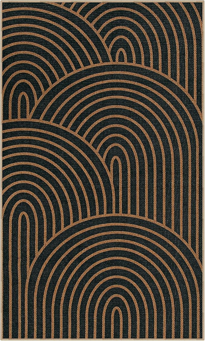 Lahome Modern Rainbow Easy Jute Patio Rug, 3x5 Washable Rugs for Entryway Farmhouse Carpet, Non Slip Indoor Door Mat Contemporary Throw Carpet for Laundry Guestroom Room Porch Decor