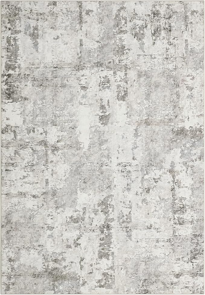 GarveeHome 5x7 Abstract Area Rug for Living Room Bedroom, Modern Neutral Washable Rugs Soft Low Pile Non Slip Accent Floor Mat Grey Beige Throw Rug Indoor Carpet Dining Room Playroom