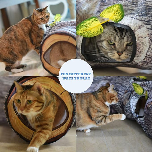 Cat Tunnel,Cat Tunnels for Indoor Cats,Tree Trunk Play Toy for Large Cats、Kitten and Other Small Animals to Chase and Play,Foldable Easy to Store,Cat Tube Toys Long 59"