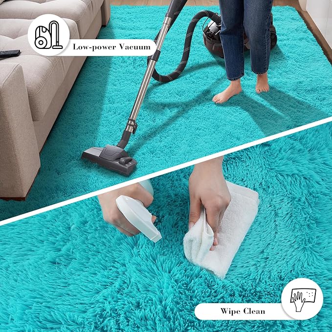 Teal Blue Rug Fluffy Rugs, 2x4 Teal Area Rugs for Bedroom, Soft Cute Baby Play Mat, Indoor Floor Carpet for Teen, Nursery, Preppy Dorm, Plush Aesthetic Bedside Rug