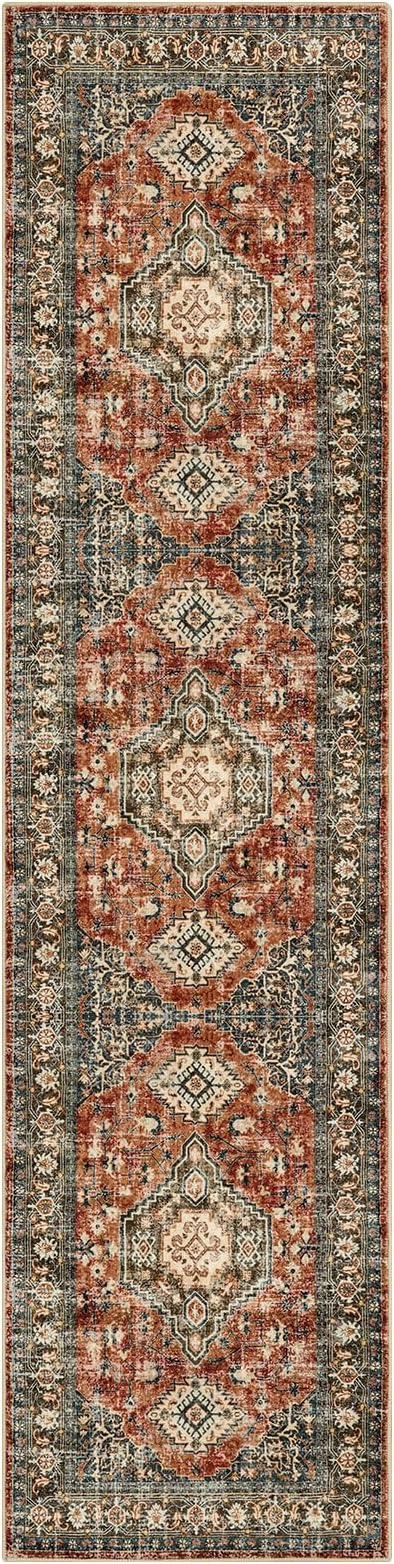Lahome Oriental Hallway Runner Rug, 2.5x10 Washable Runner Ultra-Thin Hallway Rug for Bedroom Entryway, Soft Long Carpet for Kitchen Bathroom ?랰aundry Room, Brick Red