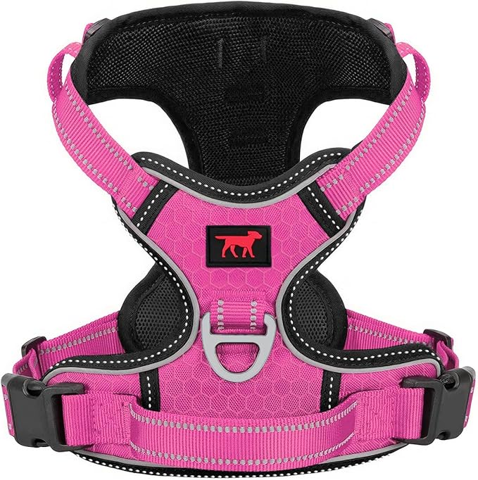 Tuff Pupper No Pull Easy Walk Dog Harness | Heavy Duty Pet Vest | Front & Back Leash Clips | Strong Safety Handle | Reflective Anti Pull Vest | Comfortable Padded Escape Proof Harness (Medium, Pink)