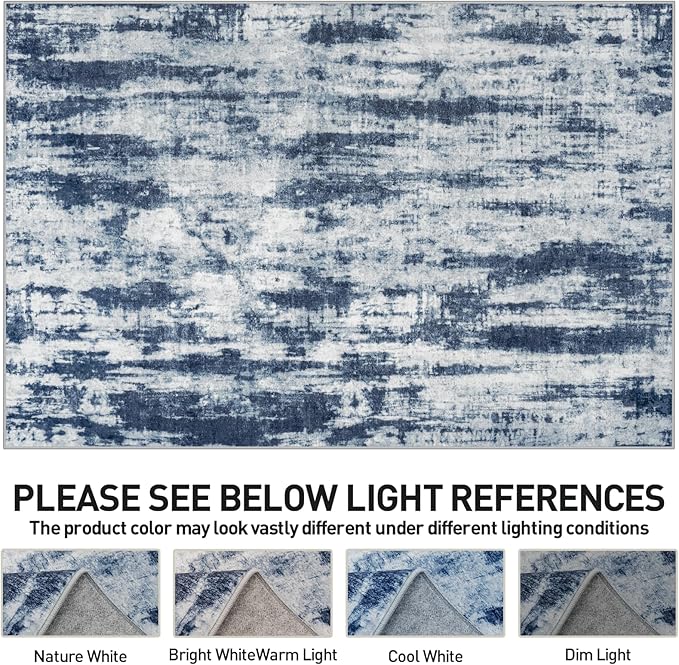 5x7 Area Rugs Washable Rug: Modern Abstract Living Room Rug Soft Anti-Skid Thin Carpet Indoor Floor Non-Shedding Carpets for Bedroom Dining Room Farmhouse Nursery Home Office Blue Grey