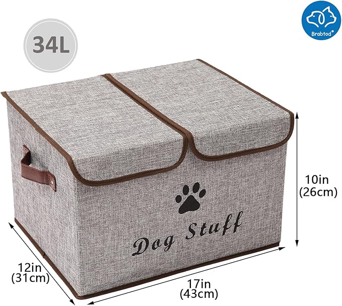 Large Dog Toys Storage Box Canvas Storage Basket Bin Organizer with Lid - Collapsible Linen Bin Ideal for Organizing Dog Cat Toys and pet Stuff-PP Boad-17" x 12" x 10" - Gray