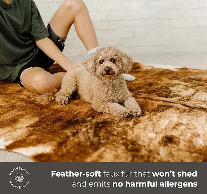 NativeSkins Faux Cowhide Rug ??Brindle (Oversized) | 6.2ft x 8.2ft | Cow Print | Western Bedroom Decor | Hand-Cut, Faux Suede No-Slip Backing | Western Rug | Animal Print | Cow Hide