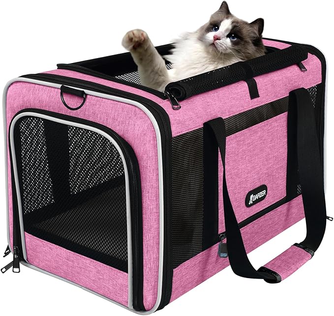 Cat Carrier 18x11x11 Delta Airline Approved, Easy Load Soft Pet Plane Travel Bag 15 pounds, Teacup Dog Crate 12 lbs, Yorkie Kennel Carrying Case, Kitten Toy Poodle Mesh Cage up to 20lbs Pink