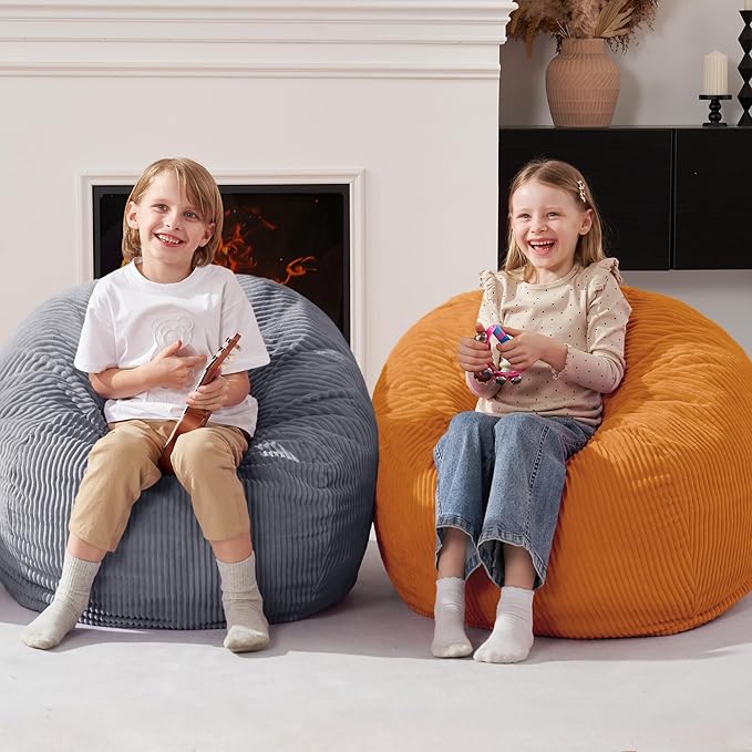 Homguava 2.5FT Bean Bag Chair,Teardrop Bean Bags Small Beanbag Chair with Memory Foam Filled and Ultra Soft Corduroy Cover for Living Room, Bedroom(Orange)