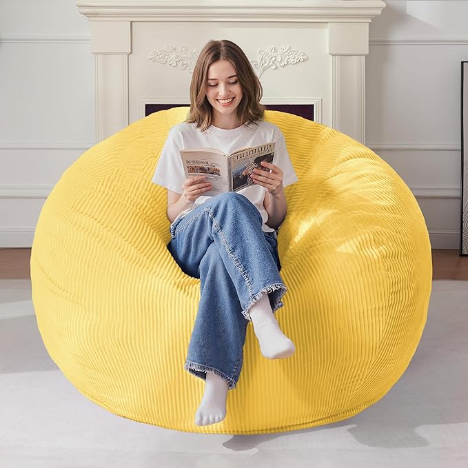 Homguava 5FT Bean Bag Chair for Adults,Teardrop Giant Bean Bags Big Beanbag Chair with Memory Foam Filled and Ultra Soft Removable Corduroy Cover for Living Room, Bedroom (Yellow)