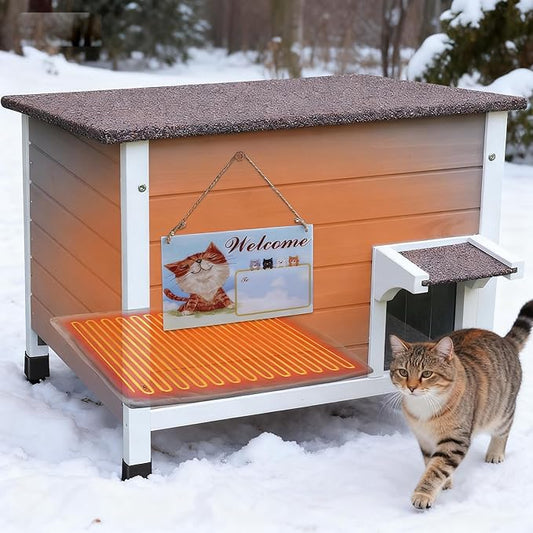 Rockever Heated Cat House for Outside with Heating Pad, 100% Insulated Outdoor Cat Houses for Winter Weatherproof Cat Houses for Outdoor Cats All-Round Foam Design