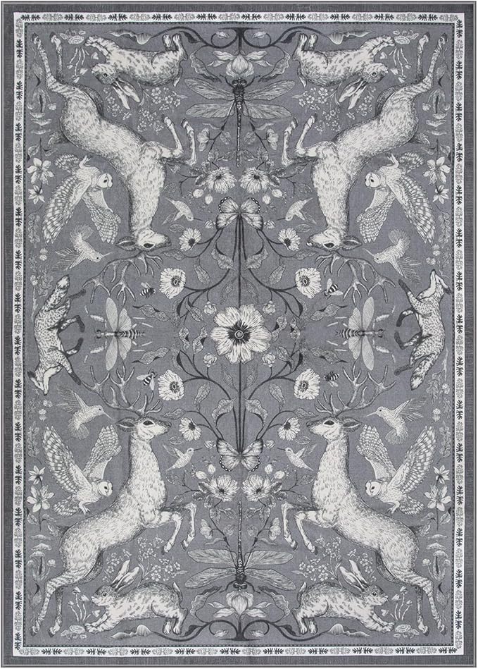 Lahome Boho Animal Rug, 5x7 Washable Living Room Area Rugs, Grey Soft Rugs for Bedroom, Botanical Large Boho Non Slip Dining Room Carpet for Under Table Entryway Kitchen Office (5x7ft, Grey)