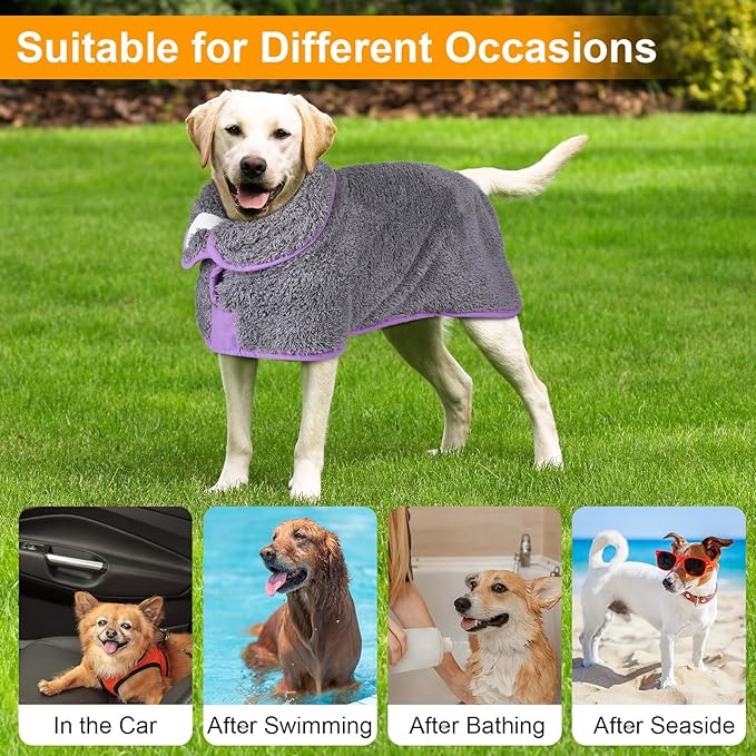 Dog Bathrobe Super Absorbent Dog Towels Large Quick Drying Robes for After Bath Soft Adjustable Warm Keeping Dogs Towel(S-XXL)