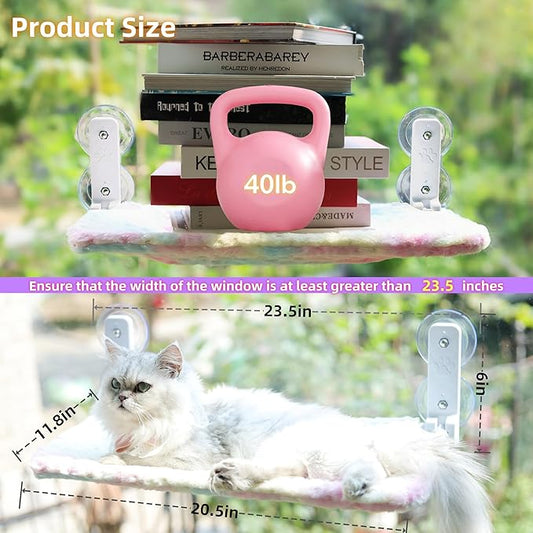 Foldable Cat Window Perch, Sturdy Cat Hammock with Strong Suction Cups for Large Cats, Cordless, Gradient Color Shiny Fabric, Cute Pet Seat Bed for Cats Indoor with Movable Toy Hooks (Large)