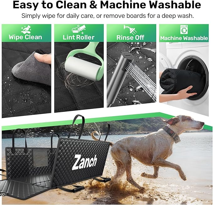 Zanch Heavy-Duty Dog Car Seat Cover, Flat Solid Back Seat Extender for Multi Large Dogs, Hard-Base Supports 450 lb, Waterproof Scratchproof Hammock Protector, Standard for Cars, SUV, Trucks, Green
