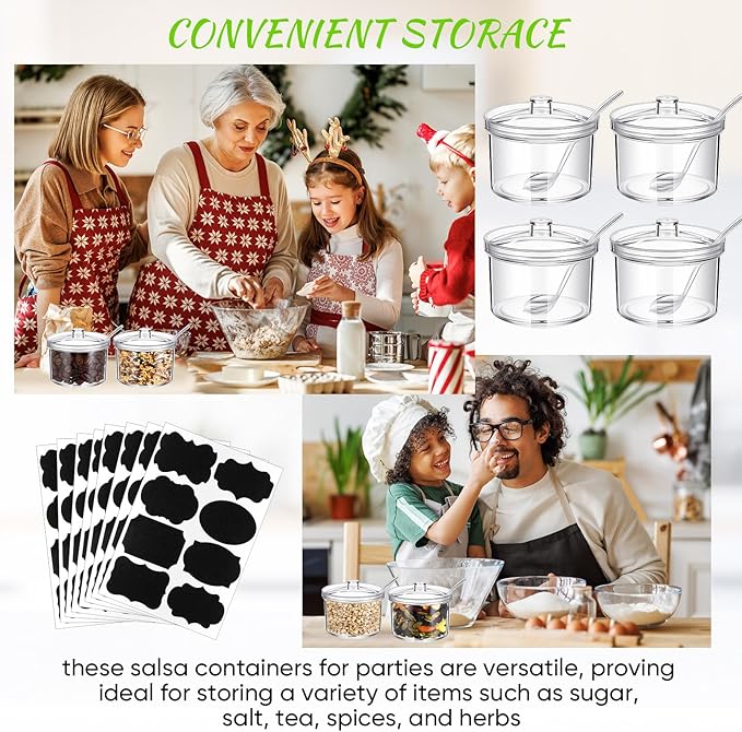 Tioncy 12 Pcs Hot Cocoa Bar Supplies Sugar Bowls with Lid and Spoon Party Bar Ice Cream Sundae Caramel Apple Dipping Container Christmas Acrylic Candy Dispenser with Tag (13.5 oz,Clear)