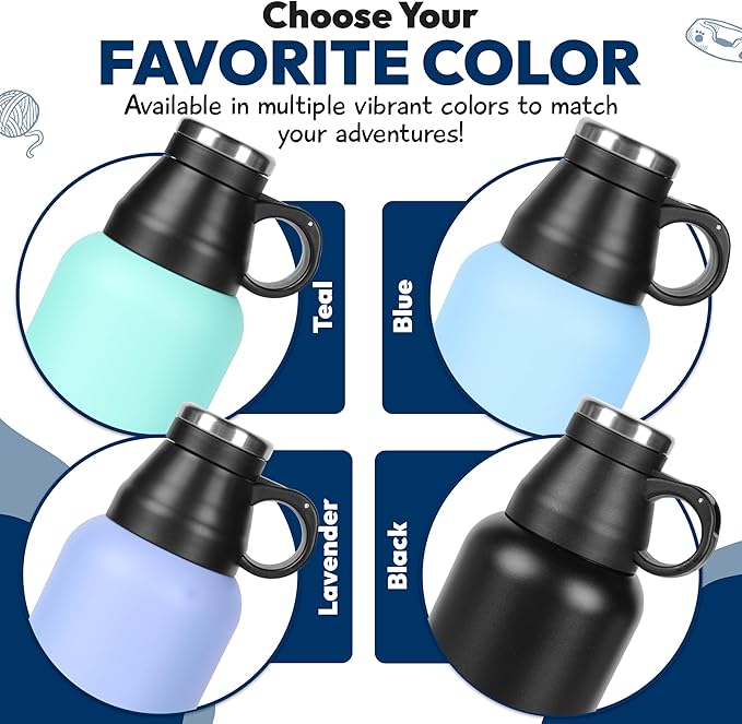 Stainless Steel Insulated Water Bottle with 2 Removable Water Bowls for Dogs – Leak-Proof Portable Dog Water Bottle - Travel Accessories for Dogs - 32oz - Blue