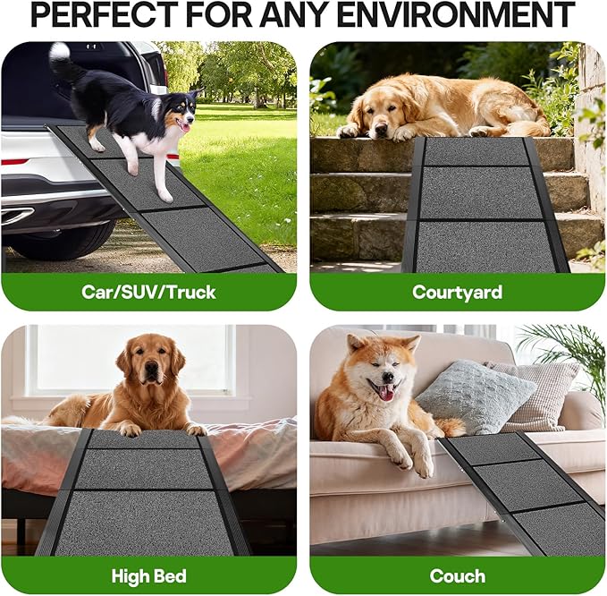 71''x 20'' Dog Ramp for Car, Pet Ramp for Large Dogs Up to 300LBS, Foldable Dog Car Ramp, Dog Stairs Steps with Waterproof & Non-Slip Rug Surface for Truck, SUV, Indoor & Outdoor(Wire Loop Fabric)