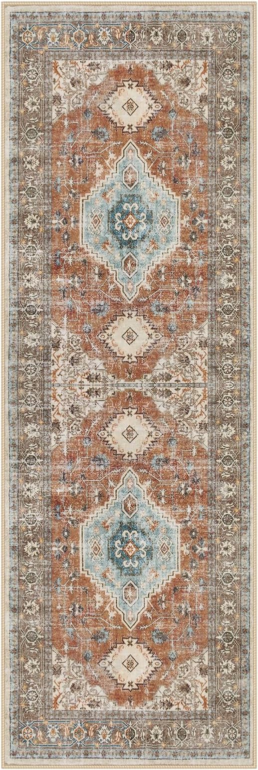 Lahome Oriental Washable Hallway Runner Rug, 2x6 Runners for Hallways Non Slip Ultra-Thin, Vintage Soft Long Carpet for Kitchen Bathroom Bedroom Laundry Room, Orange/Multi