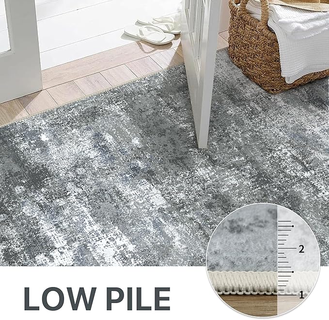 Area Rugs 6x9 for Living Room Bedroom, Modern Abstract Machine Washable Rug, Large Soft Low Pile Floor Carpet with Non Slip Backing for Dining Room, Silver Grey