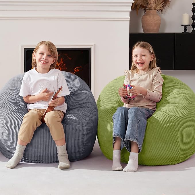 Homguava 2.5FT Bean Bag Chair,Teardrop Bean Bags Small Beanbag Chair with Memory Foam Filled and Ultra Soft Corduroy Cover for Living Room, Bedroom(Green)