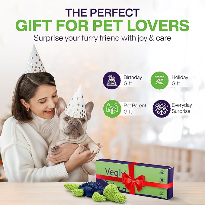 Dog Chew Toys for Small and Medium Breeds, Squeaky Dog Toys Plush, Interactive Dog Toys to Keep Them Busy, Alligator Dog Puzzle Toy, Dogs Dental Chew, Beef Flavored Chew Toy, Dogs Birthday Toy- Green
