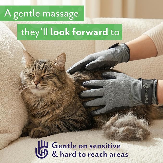H HandsOn Pet Grooming Gloves - Patented #1 Ranked, Award Winning Shedding, Bathing, & Hair Remover Gloves - Gentle Brush for Cats, Dogs, and Horses (Mono Purple, Junior)