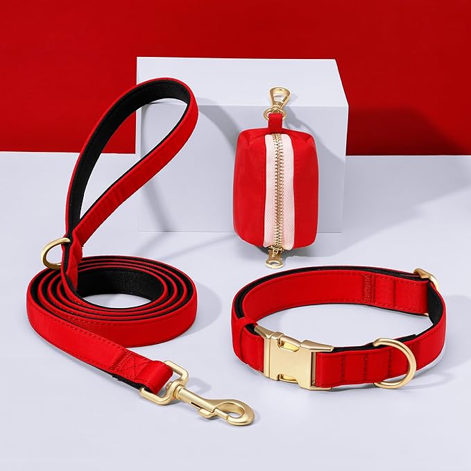 Didog Soft Padded Dog Collars for Medium Dogs, Colorful and Durable Dog Collar with Quick Release Buckle, Light and Breathable for Daily Walking, Red, M
