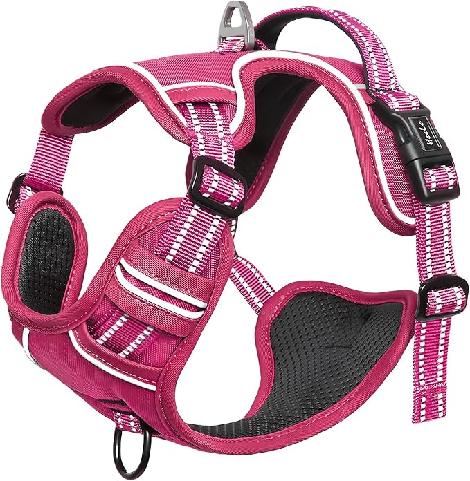 HEELE Dog Harness for Large Dogs No Pull Dog Vest Harness for Large Dog with Soft Padded Handle Reflective for Outdoor Training, Rose(Matching Trim), L