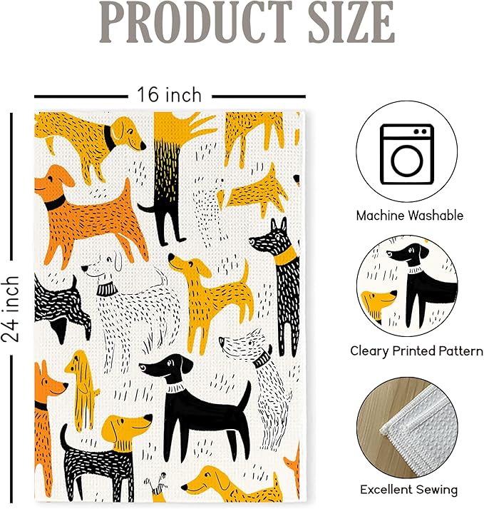 Cute Cartoon Dog Hand Towel – 16x24 Inch, Pet Print Microfiber Towel for Kids, Dog Lovers, or Bathroom Decor