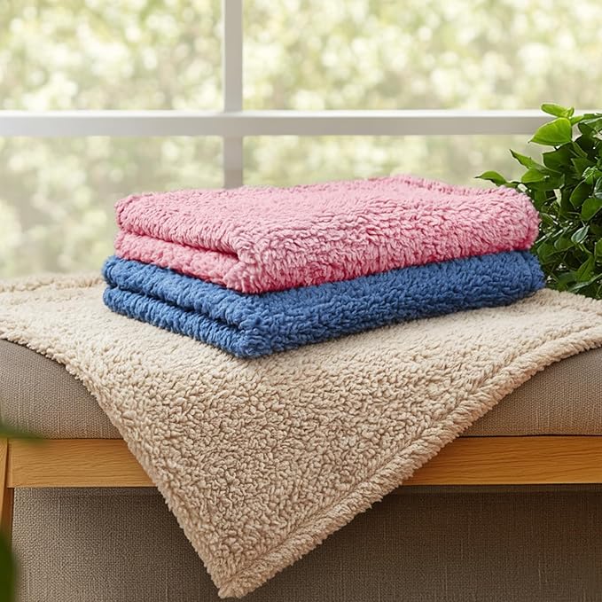 Luciphia 1 Pack 3 Calming Dog Blanket Fluffy Premium Fleece Pet Blankets Soft Sherpa Throw for Dogs Puppy Cat Beige/Pink/HazeBlue Medium (30" x20")