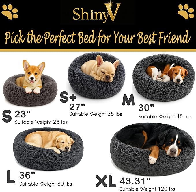 Calming Dog Bed - Fluffy Donut Cuddler for Anxiety Relief, Orthopedic Pet Bed with Non-Slip Bottom, Cozy Round Faux Fur Nest for Dogs and Cats, Plush Crate Mat for Comfort (Dark Grey, Large)