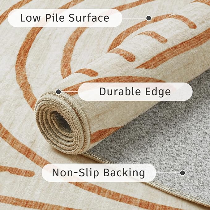 DCX Beige Machine Washable 8x10 Area Rugs, Midcentury Modern Non Slip Stain Resistant Rug 8x10 for Living Room, Playroom, Dining Room, Soft Low Pile Large Carpet