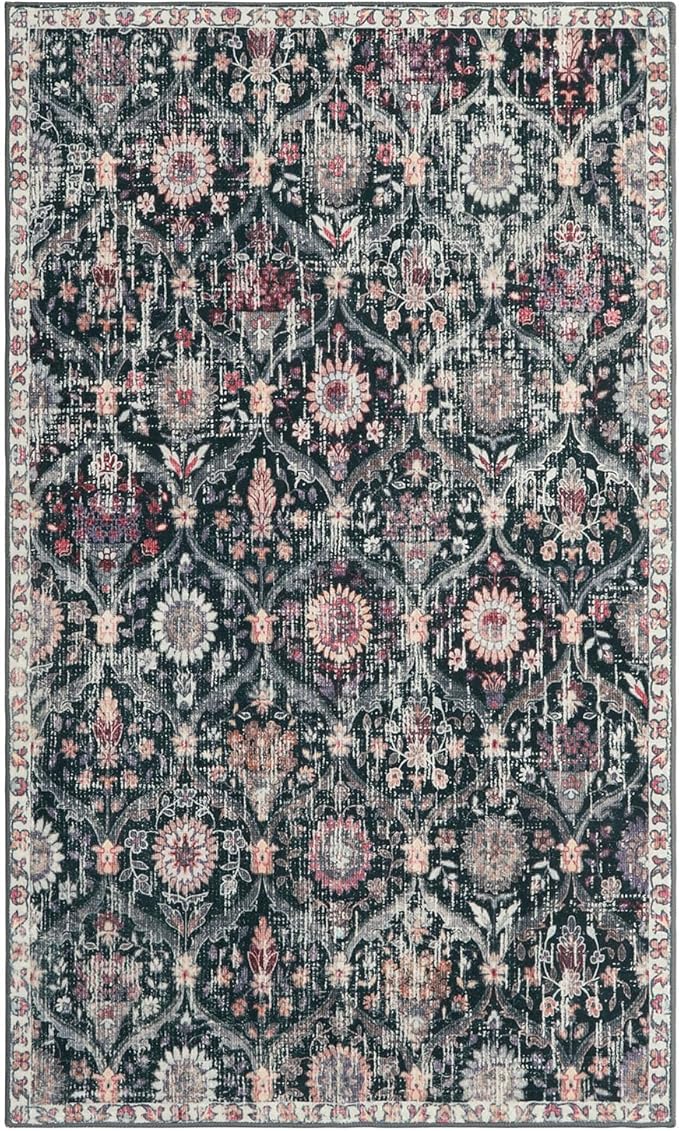 Lahome 3x5 Entryway Rug Indoor Black Boho Front Door Rug, Kitchen Rug Washable for Bedroom Bedside Mudroom Entry Way Entrance Non-Slip Low Pile,Modern Aesthetic Moroccan Trellis Decor